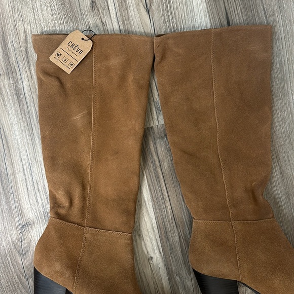 Crevo Atty Women’s 7 chestnut brown Tall Suede Leather Knee High Boots with heel - Picture 6 of 7